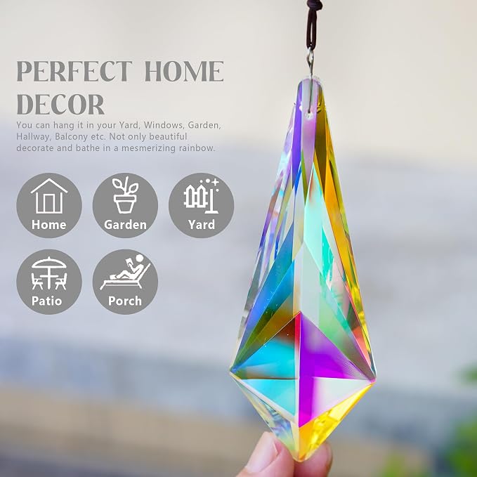2 Pcs AB Coating Crystal Horn Prism Suncatcher Rainbow Window Decor | AB Coating Crystal Horns Prisms Suncatcher Rainbow Maker Hanging Pendants for Wedding Party Christmas Tree Window Decor