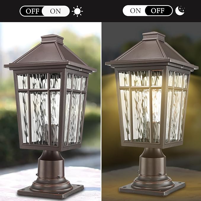 Darkaway 2pcs Large Outdoor Post Lights Lamp Post Light Fixture, 17inch Waterproof Aluminum Housing with Water Ripple Glass for Garden Patio Pathway