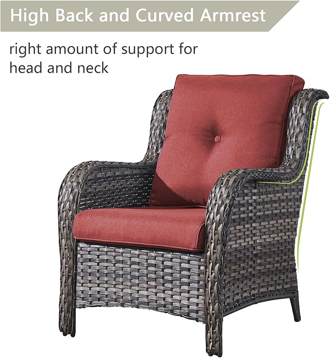 Rilyson Patio Bistro Set Outdoor Chairs - 3 Piece Wicker Rattan Patio Furniture Set with 2 Armrest Chair and 1 Side Table for Proch Deck Garden Backyard Balcony(Mixed Grey/Red)