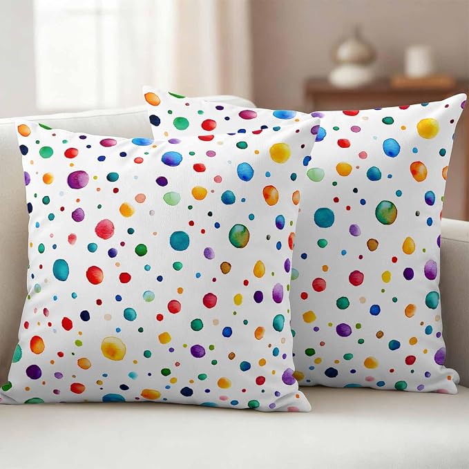 Color Polka Dot Outdoor Pillow Covers Set of 2 Abstract Watercolor Bubbles Modern Waterproof Throw Pillow Cover Decorative Cushion Cases for Patio Porch Garden 24X24 Inch