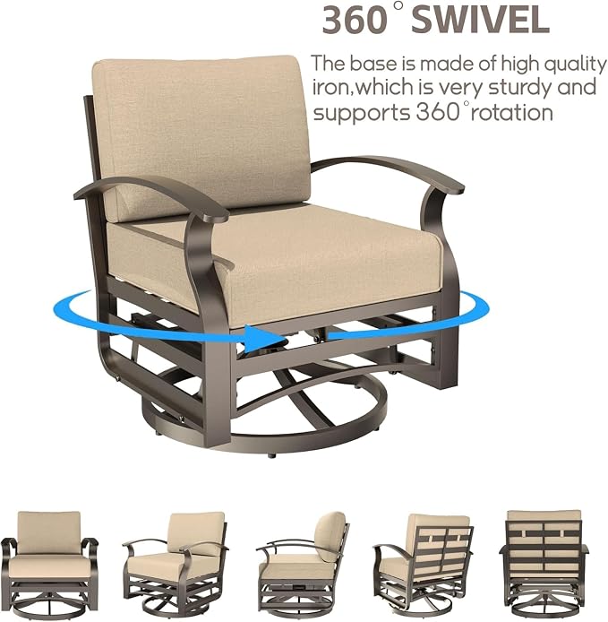 Aluminum Patio Furniture Set,7 Seats Outdoor Sectional with 2 Round Coffee Tables,Patio Conversation Sets w/5.1" Upgraded Thick Cushions for Backyard, Garden and Poolside,Sand