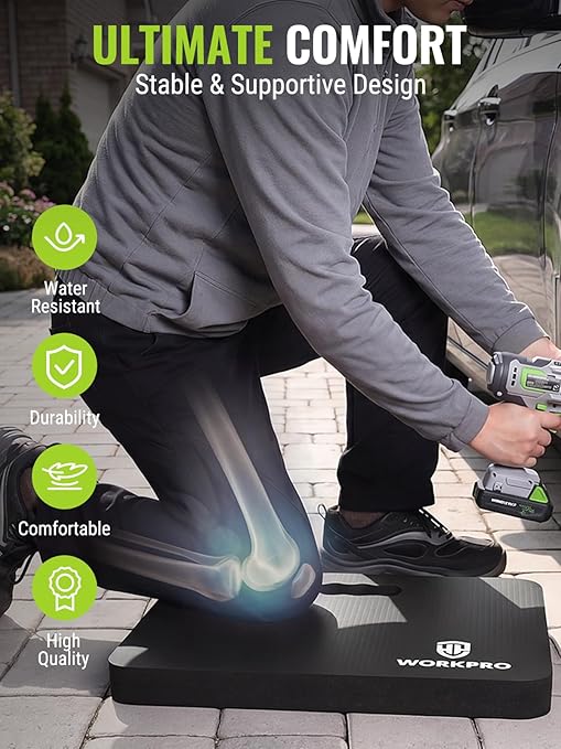 WORKPRO Extra Thick Kneeling Pad, 1 Pack, Black, 17.5 x 11 x 1.5 in | Soft NBR Foam Cushioning for Knee, Large Foam Kneeler Mat, For Gardening, Bathing Baby, Exercise, Workout Supplies