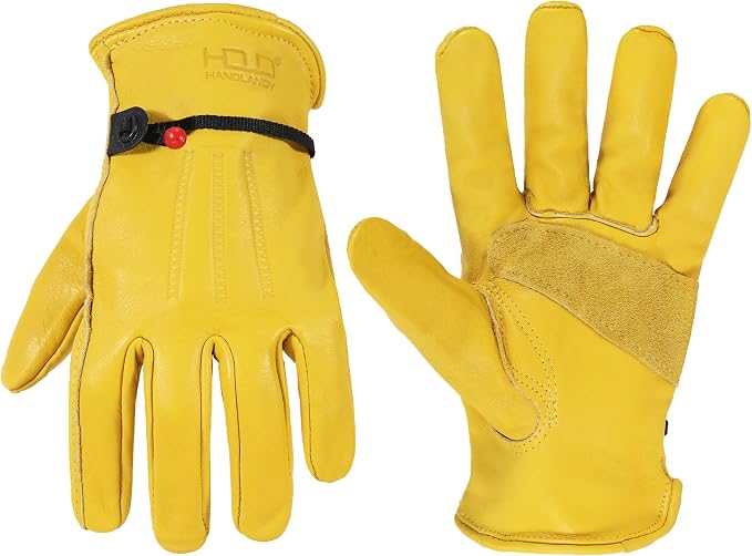 HANDLANDY Leather Gardening Gloves, Leather Work Gloves for Men Women | Durable Utility Men Women Garden Yard Working Glove, for Landscaping, Mechanic, Construction, Driving, Farming, Ranching