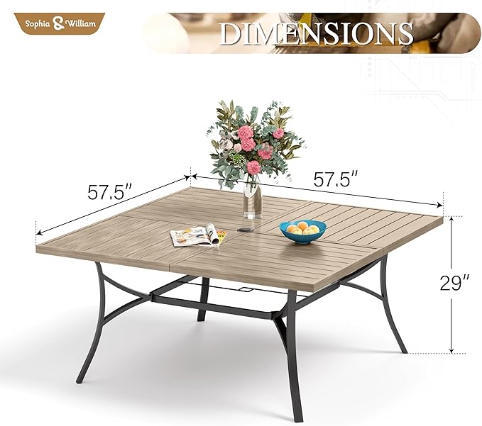 Sophia & William 9 Pieces Patio Dining Set for 8, Square Outdoor Table with Umbrella Hole, 8 Rattan Chairs with Cushions, Large Patio Table and Chairs Set