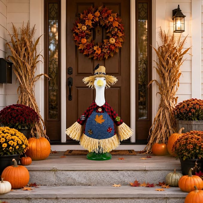 Fall Porch Goose Outfits Fits 23Inch Goose Statue for Outdoor Garden Decor | Scarecrow Porch Goose Outfit,Fall Thanksgiving Lawn Goose Statue Clothes for Outdoor Patio Yard Garden Decoration