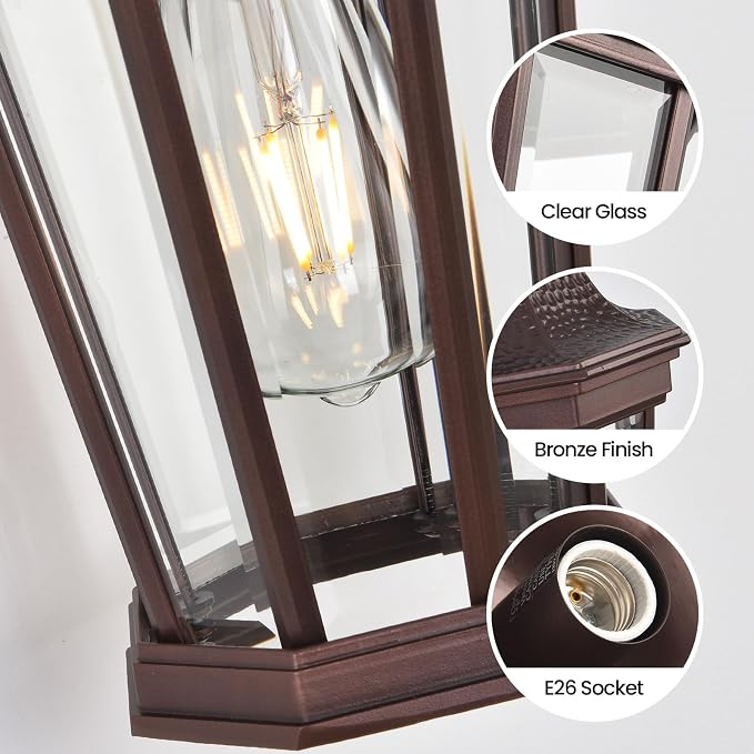 Outdoor Wall Lantern 16'' Brown Aluminum Outdoor Wall Light Fixtures