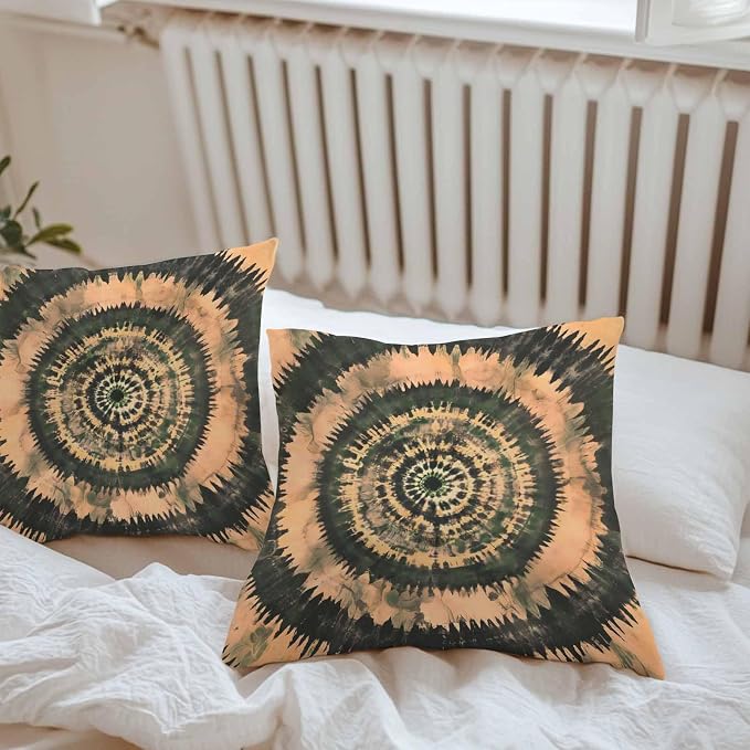 Vandarllin Outdoor Throw Pillows Covers 16x16 inch Set of 2 Waterproof Brown Tie-Dye Art Decorative Zippered Cushion Covers for Patio Furniture, Abstract Boho Tribe Lumbar Pillowcases