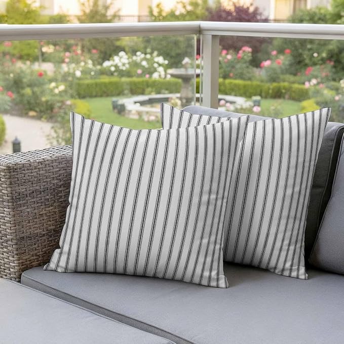 Outdoor Pillow Covers 16x16 Set of 2 Black Stripe Outdoor Pillows Waterproof Throw Pillow Covers Vertical Striped Pillowcases Decorative Case for Patio Cushion