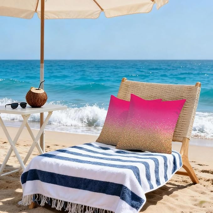 20x20 Inch Outdoor Pillow Covers Set of 2 Waterproof Throw Pillow Covers Decorative Couch Cushion Covers Pink Gold Glitter Square Pillowcases Protectors for Patio Garden Sofa