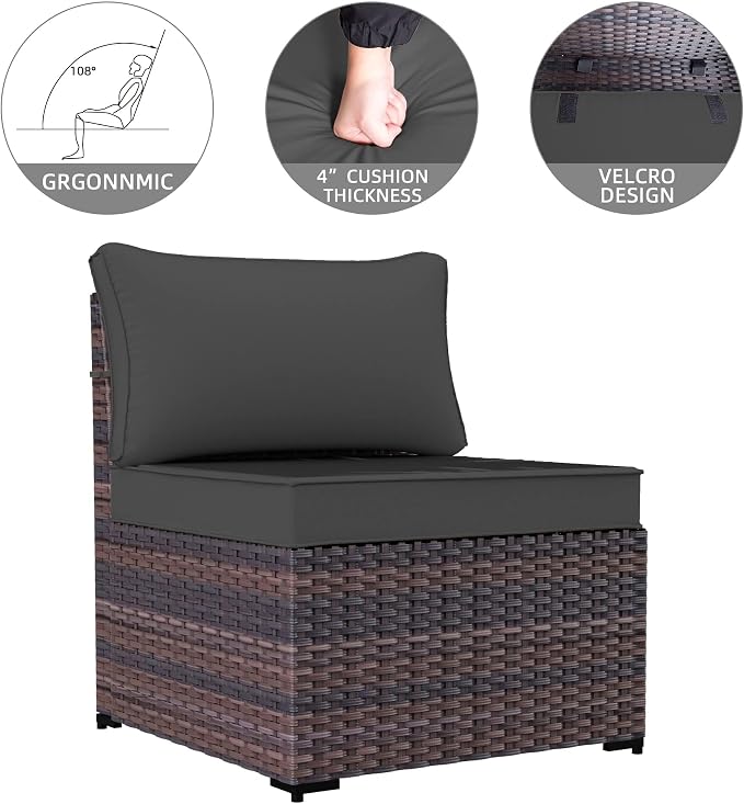 9 Pieces Outdoor Patio Furniture Sets,Wicker Conversation Set Sectional Sofa,Includes 8 All-Weather High Back PE Rattan Seating Components w/Thickened Cushions&Coffee Table,Gray