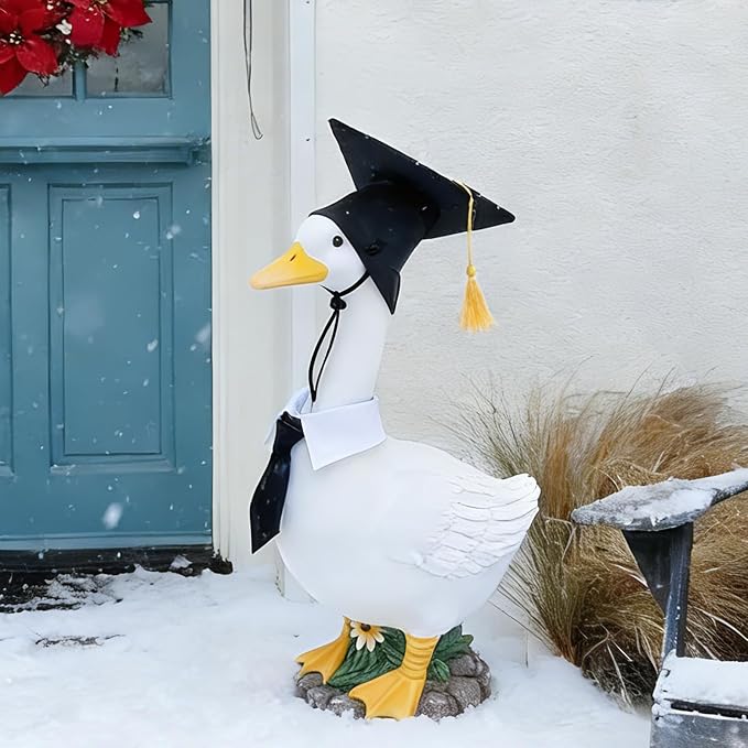 Porch Goose Statue Outdoor 20 Inch Large White Porch Goose Sculpture Décor for Home Garden Lawn Yard Patio Entryway Accent,Cute Resin Goose Figurine Gift for Mom Grandma Women