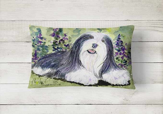 Caroline's Treasures SS8816PW1216 Bearded Collie Canvas Fabric Decorative Pillow Machine Washable, Indoor Outdoor Decorative Pillow for Couch, Bed or Patio, 12HX16W