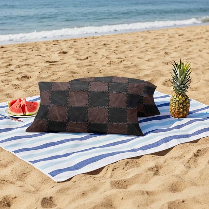 Black Brown Checkered Outdoor Pillow Covers 20x12 Inch Lumbar Pillow Covers Set of 2 Waterproof Decorative Throw Pillow Cases Modern Farmhouse Plaid Wooden Cushion Covers for Patio Furniture Garden