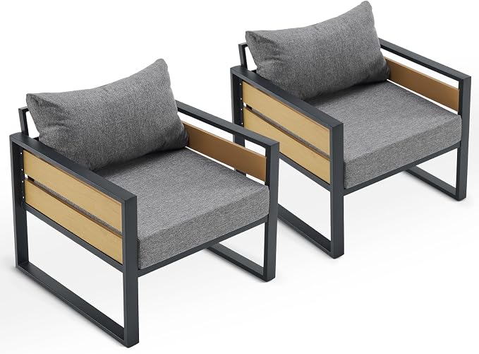 Furnimart Patio Furniture Set, 2-Piece Metal Outdoor Sectional, 2-Seat Patio Conversation Set with Deep Seating, Thick Cushions & Coffee Table for Backyard, Porch & Deck, Gray