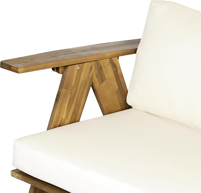 Christopher Knight Home Dina 5-Piece Patio Furniture Set For 8, Acacia Wood Outdoor Conversation Set with Coffee Table, Outdoor 3-Seater Sofas And Club Chairs Set With Cushions for Backyard,Teak+Beige