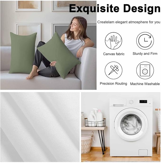 Lumbar Pillow Covers 20x12 Inch Set of 2, Green Solid Color Waterproof Outdoor Pillow Covers, Aesthetics Contemporary Luxury Decorative Cushion Pillowcases for Couch, Sofa, Bed, Garden, Patio