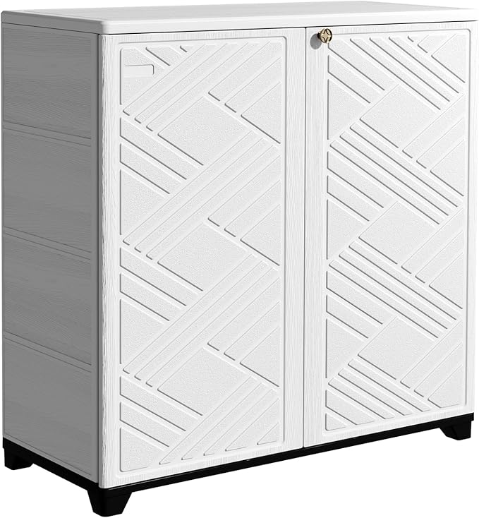 Mrosaa Outdoor/Indoor Storage Box,Resin and Plastic Storage Cabinet Waterproof,Outdoor Cabinet for Patio/Garden/Balcony/Backyard/All Room(with 3 Shelves)-White