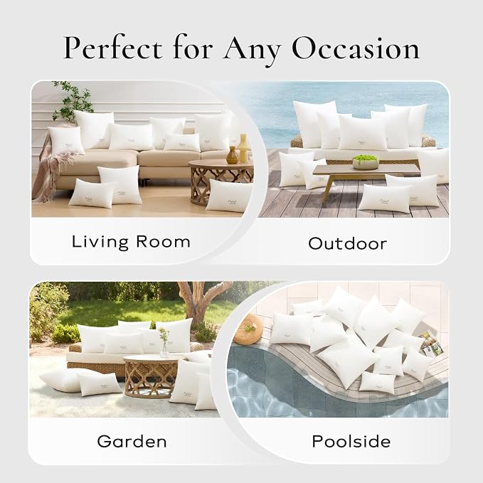 Ashler Outdoor Pillows, 20 x 20 Waterproof Pillow Inserts Set of 4 | Waterproof, Hypoallergenic, Premium Square Pillow Stuffer Sham, Decorative for Sofa Couch Porch Patio
