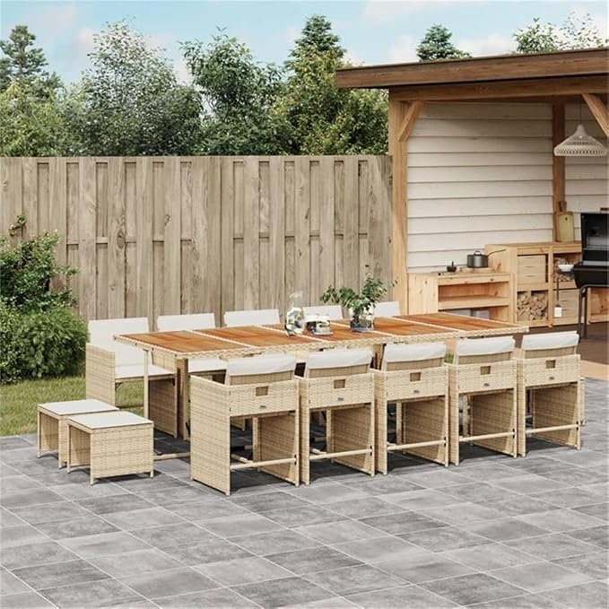 Afuera Living 15-Piece Rattan Patio Dining Set, 108 in Table, UV-Resistant Brown PE Rattan, Cushioned Chairs and Stools, Powder-Coated Finish, Modern Outdoor Furniture for Garden or Terrace, Seats 14