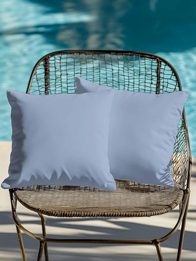 Vandarllin Waterproof Outdoor Pillow Set of 2 Solid Color Decorative Throw Pillows Cover & Insert 16x16 Inch Pillowcase Light Blue Square Pillows for Couch Sofa Bed Patio Furniture Indoor Outdoor