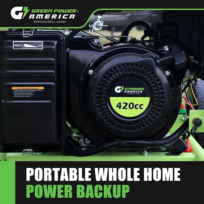 Green-Power America Portable Generator 10000 Watt Gas/Propane Dual Fuel Electric Start Home Backup & RV Ready 120V/240V Outlets Camping Commercial & Residential Emergency Home Backup - EPA Compliant