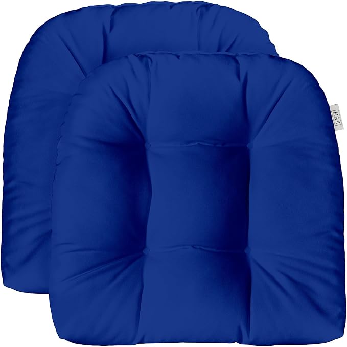RSH DECOR: Sunbrella Tufted Wicker U-Shape Cushions Set of 2 | 22” x 22” | Outdoor Seat Cushions for Patio Furniture| Crafted with Sunbrella Performance Fabric | Canvas True Blue