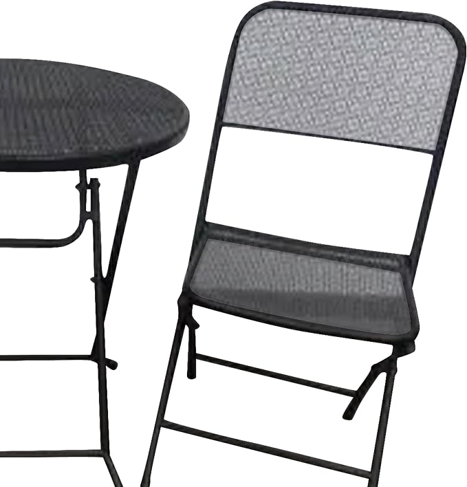 Four Seasons Courtyard Padova 3 Piece Bistro Outdoor Backyard Dining Set with 2 Folding Chairs and Round Table Furniture for Patios or Decks, Black
