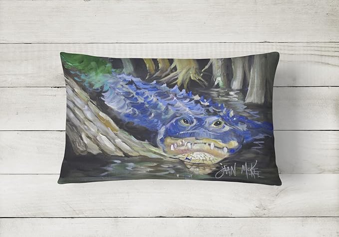 Caroline's Treasures JMK1135PW1216 Blue Alligator Canvas Fabric Decorative Pillow Machine Washable, Indoor Outdoor Decorative Pillow for Couch, Bed or Patio, 12HX16W