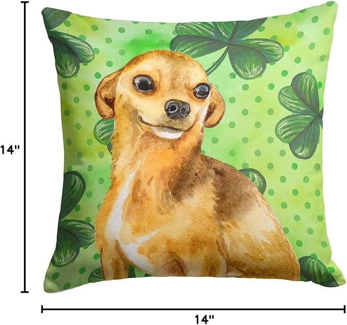 Caroline's Treasures BB9832PW1414 Chihuahua St Patrick's Fabric Decorative Pillow, Green Machine Washable, Indoor Outdoor Decorative Pillow for Couch, Bed or Patio, 14Hx14W