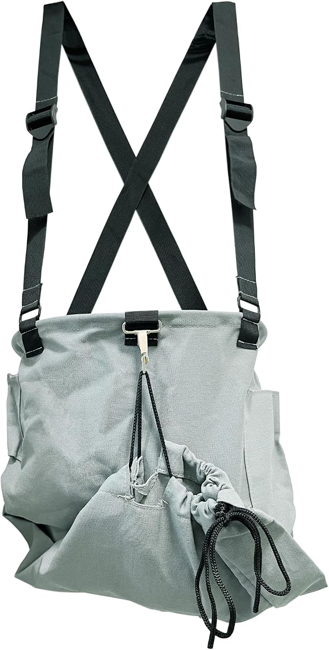 Large Adjustable Canvas Fruit Picking Bag for Orchard Farm Garden | Drop Bottom for Fast Unloading, Harvesting Apron with Open Pouch, Tool Storage Pockets, Drawstring for Flexible Capacity