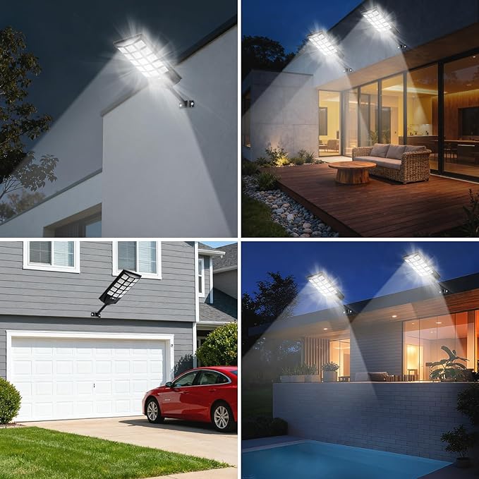 Jercoda Solar Lights Outdoor Waterproof, 50000LM 6500K Dusk to Dawn Solar Powered Street Light Motion Sensor with Remote, LED Security Flood Light for Outside Garden Yard Parking Lot Pathway, 2 Pack