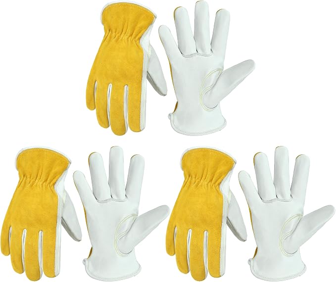 HANDLANDY Leather Gardening Gloves, Leather Work Gloves for Men Women | Durable Utility Men Women Garden Yard Working Glove, for Landscaping, Mechanic, Construction, Driving, Farming, Ranching