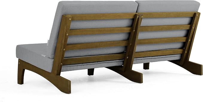 Outdoor Furniture Patio Couch, Weather Resistant 3-Seater Patio Sofa with Removable Cushion, Teak Wood Frame for Porch & Backyard Seating - Grey