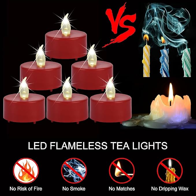 Battery Operated Tea Lights Candles, Flameless Electric Fake Candle, 100 Pack Realistic Flickering Votive Led Tealights, Long Lasting 200+ Hours, for Wedding Festival Decoration (Red)