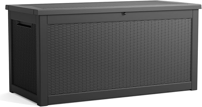PatioZen 260 Gallon Resin Deck Box, Lockable Patio Outdoor Storage Box for Furniture, Garden Tools and Tools Storage, Waterproof Outside Storage Boxes - Black