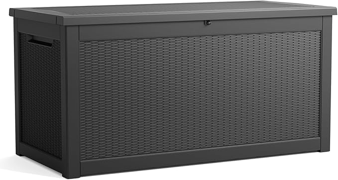 DRATO 320 Gallon Outdoor Storage Box Waterproof, Resin Large Deck Box for Patio Furniture Bench, Pool Garden Tools, Weatherproof Outside Storage Bin for Backyard Porch (Black, 320 Gallon)