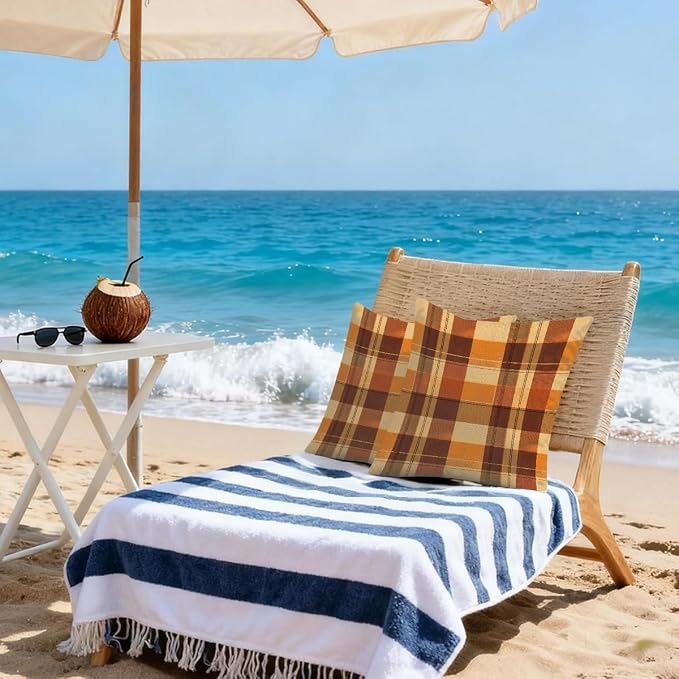 20x20 Inch Outdoor Pillow Covers Set of 2 Waterproof Throw Pillow Covers Decorative Couch Cushion Covers Buffalo Check Orange Square Pillowcases Protectors for Patio Garden Sofa