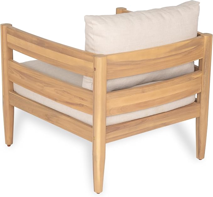 Christopher Knight Home Kory 5-Piece Acacia Wood Patio Furniture Set, Outdoor Conversation Sofa Chat Set with Club Chair and Coffee Table, Patio 7-Seater Seating Group for Backyard Balcony, Teak+Beige