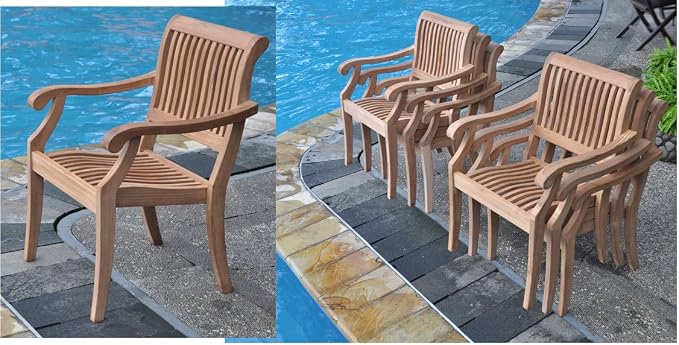 6 Seater 7 Pc Grade-A Teak Wood Dining Set: 94" Oval Table and 2 Stacking Arbor Arm & 4 Armless Chairs #TSDSABy