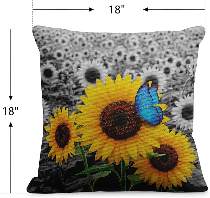 Throw Pillow Covers, Sunflower Butterfly, Set of 2, 18 x 18 Inch | Farmhouse Yellow Blue Outdoor Waterproof Square Cushion Case Garden Decorative for Couch Beach Patio