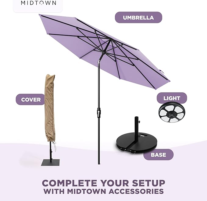 Midtown Umbrellas – The Swilt 8 Ft Patio Umbrellas with 360° Swivel & Tilt Mechanism, 8 Fiberglass Ribs & Terylast Polyester Fabric for Backyard, Deck, Pool & Cafes - Midtown Purple Canopy, Black Pole