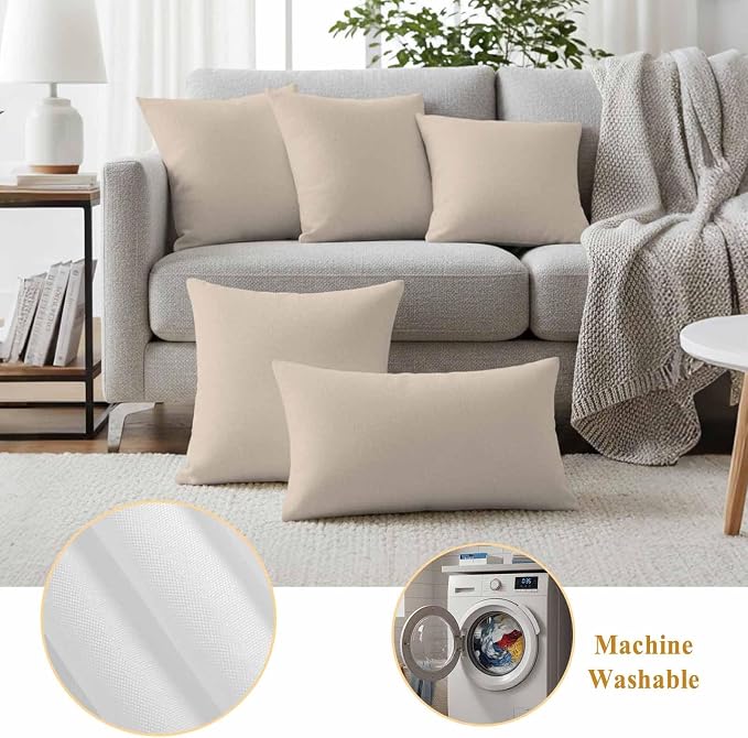 Outdoor Pillow Covers 26 x 26 Inches, Beige Pure Color Waterproof Throw Pillow Cover Set of 2, Aesthetics Contemporary Modern Decorative Square Cushion Covers for Patio/Couch/Garden