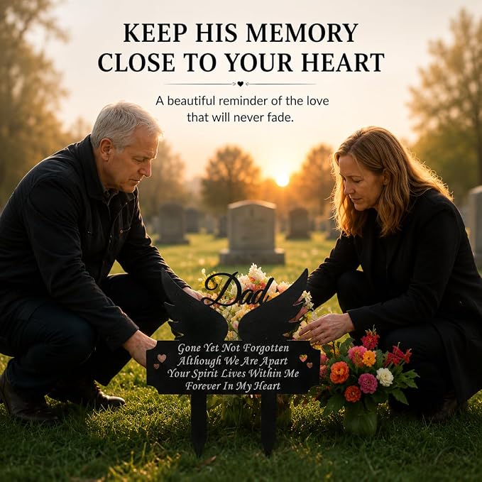 Grave Marker for Dad - Winged Memorial Metal Cemetery Stake, Outdoor Decoration for Father's Garden, Memorial Yard Stake for Dad