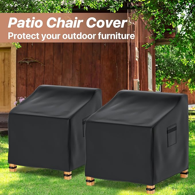 Likorlove Patio Chair Covers Waterproof – 32" W x 37" D x 36" H, Heavy Duty 600D Outdoor Furniture Covers for Lounge Deep Seat Chairs, Windproof with Buckles & Air Vent, Black (2 Pack)