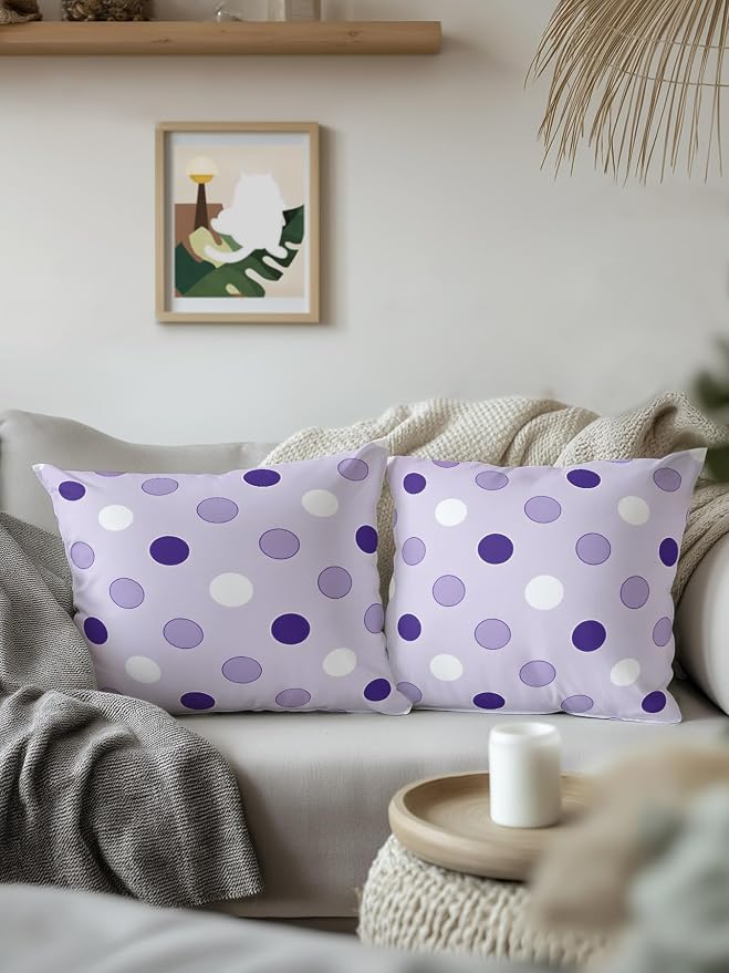 Waterproof Outdoor Pillow Set of 2 Purple Polka Dots Decorative Throw Pillows Cover & Insert 18x18 Inch Pillowcase Funny Circles Spots Square Pillows for Couch Sofa Bed Patio Furniture Indoor Outdoor