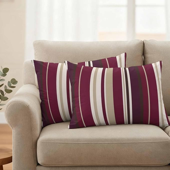 Outdoor Waterproof Throw Pillow Covers Set of 2 Red Striped Lumbar Pillowcases 20x12 Inches Geometric Beige Stripes Decorative Pillows Cushion Case Patio Pillows for Couch Bed Chair Garden