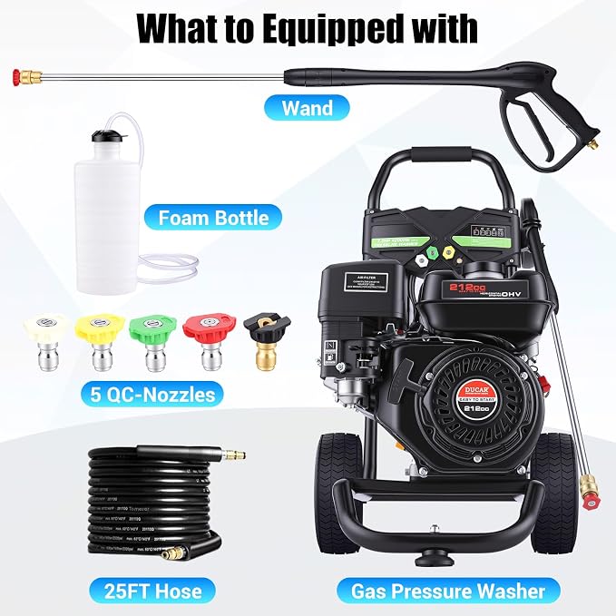 Gas Powered Pressure Washer 4200 PSI Gas Power Washer 4.0 GPM 212CC Commercial High Pressure Washer Cleaner with 25ft Hose, Spray Gun and Extension Wand, 5 Quick Connect Nozzles,Copper Pump