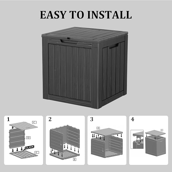 30 Gallon Resin Deck Box, Waterproof Outdoor Storage Box for Patio Furniture Accessories, Garden Tools, Indoor Storage for Cushion, Black