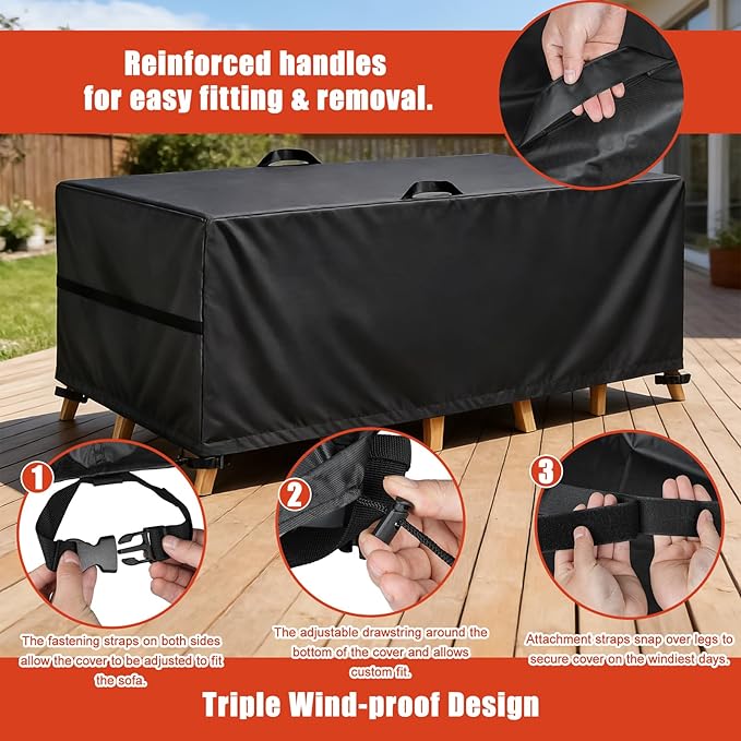 LBTING Patio Furniture Cover, Outdoor Table Chair Sofa Desk Covers 69L x 49W x 28H Inches, 420D Waterproof Windproof Dust-proof UV-Resistant Furniture Cover - Black