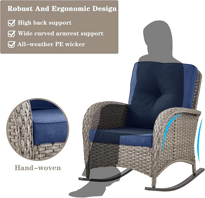 Belord 6 Pieces Patio Rocking Chairs Outdoor Furniture Set with Outdoor Couch and Ottoman Conversation Patio Furniture Set Perfect for Deck Sunroom Backyard